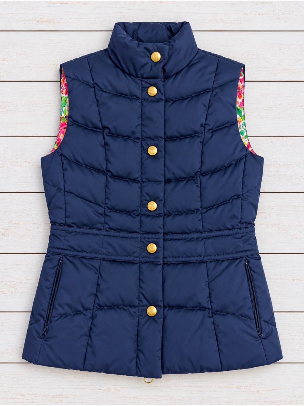 Lilly Pulitzer Coastal Pineapple Navy Down Puffer Vest XS